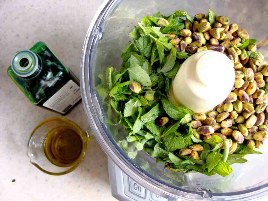 garlic scape pesto in food processor