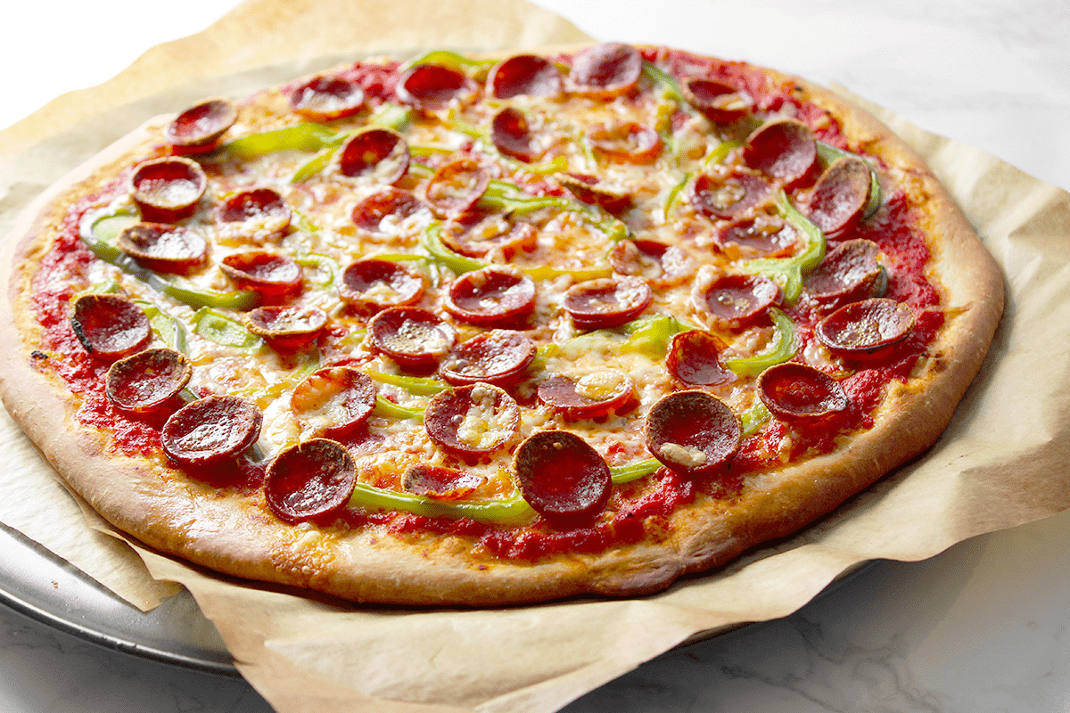 thin crust pizza after baking