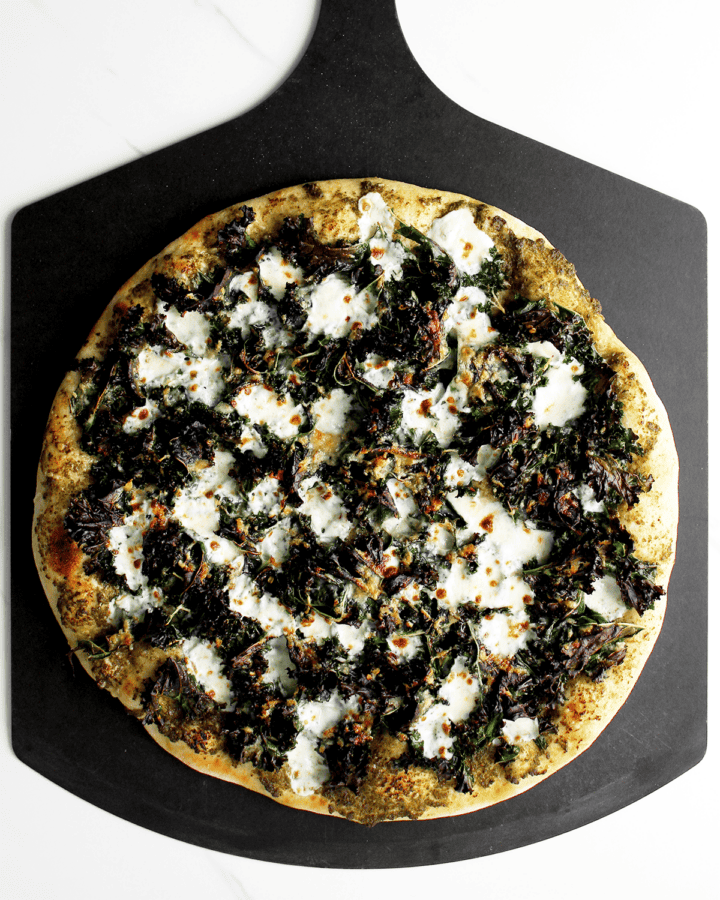 crispy kale and pesto pizza by Peggy Paul Casella, creator of Thursday Night Pizza