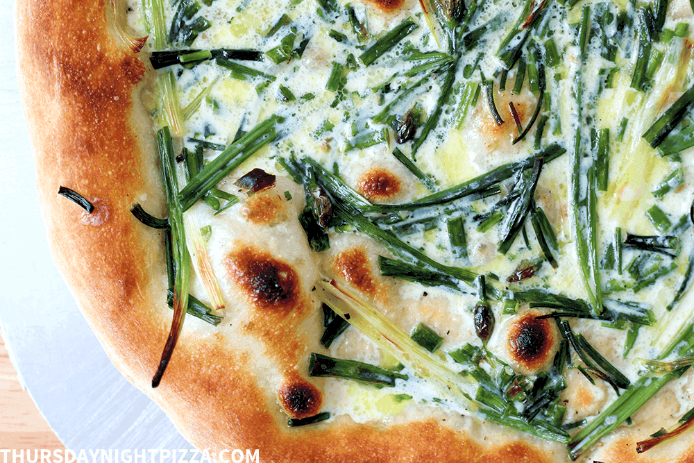 Spring Allium Pizza, close up