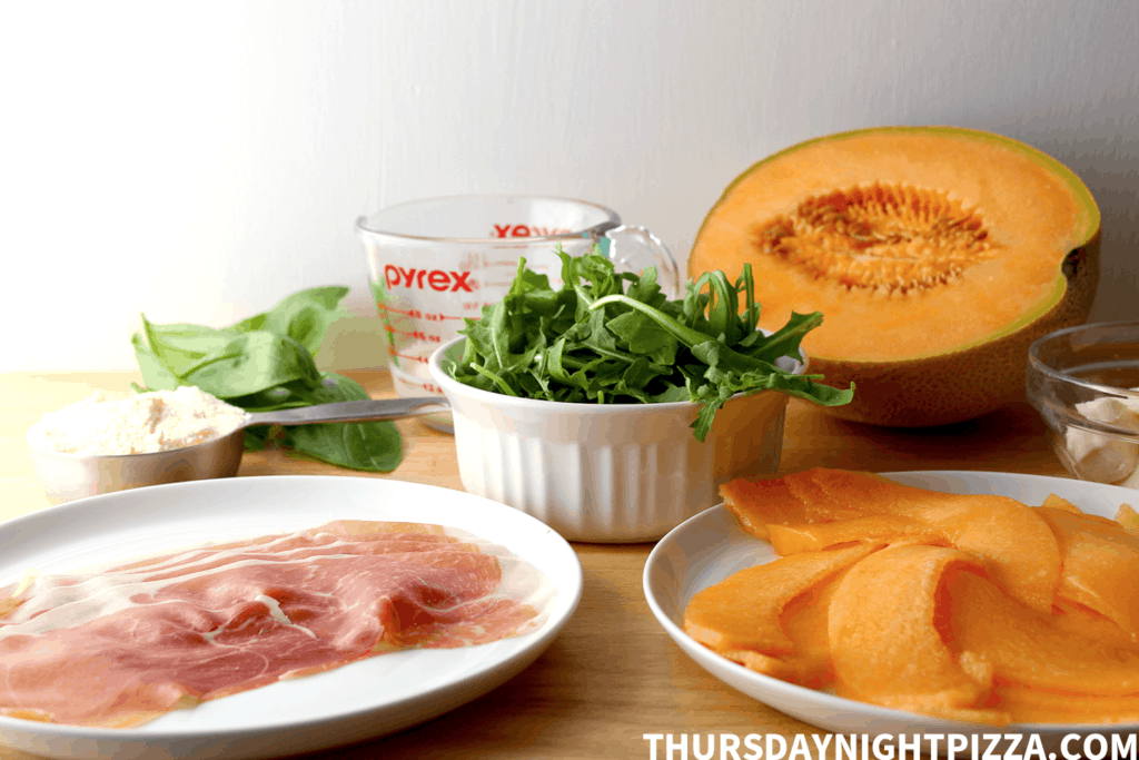 Prosciutto and Cantaloupe Pizza ingredients