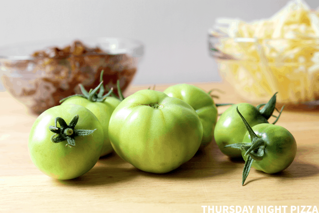Onion and Green Tomato Pizza