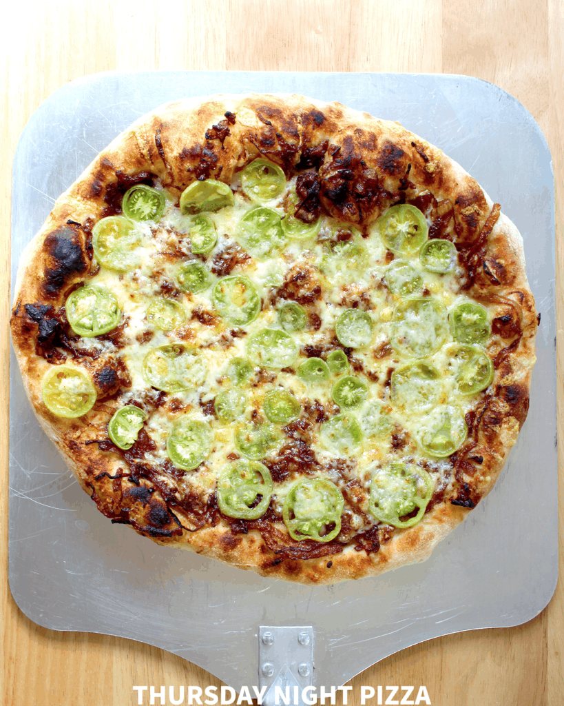 Onion and Green Tomato Pizza