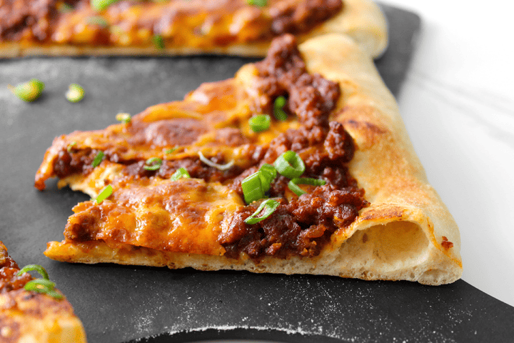 close up on pizza slice