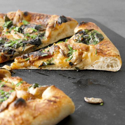 oyster mushroom pizza with paprika and spinach